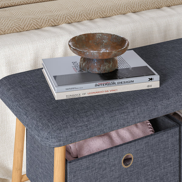 Lavice Vad se 2 úložnými boxy 90x30x45 cm Přírodní/Šedá [en.casa]