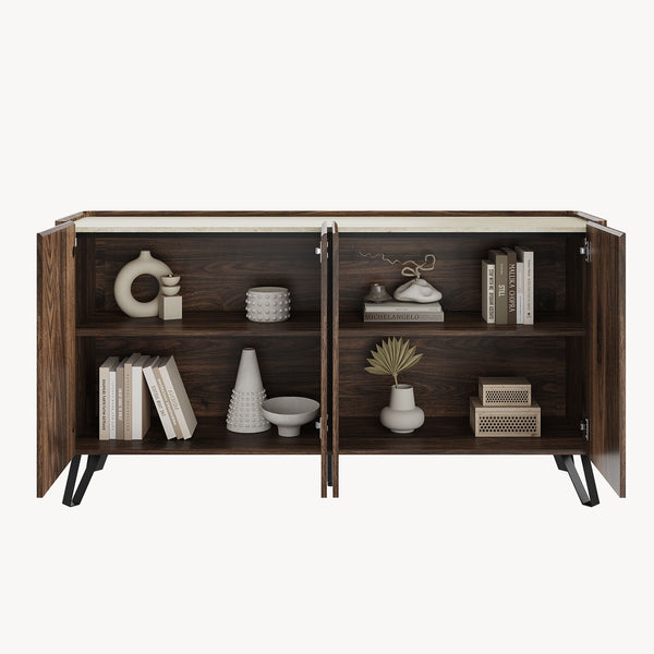 Sideboard Trorlon 160x40x83 cm ořechový dekor/travertin [en.casa]