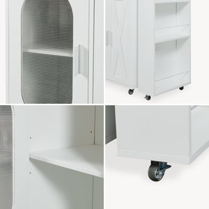 Kuchyňský ostrůvek na kolečkách s otočnou pracovní deskou Kudebola 115x40x94 cm dubový dekor/bílá [en.casa]