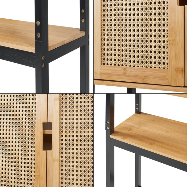 Skříňka na toaletu Tervola 172x63x27 cm Černá/Bambus [en.casa]
