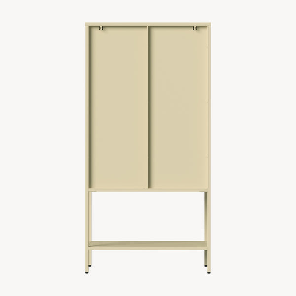 Vitrínová skříň Klippestad ocel 160x80x35 cm velbloudí barva [en.casa]