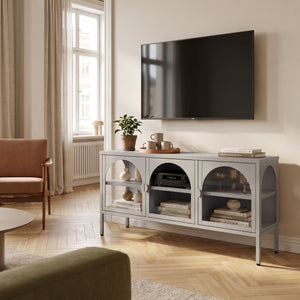 Vitrínová komoda Klippestad ocel 118x35x55 cm velbloudí barva [en.casa]