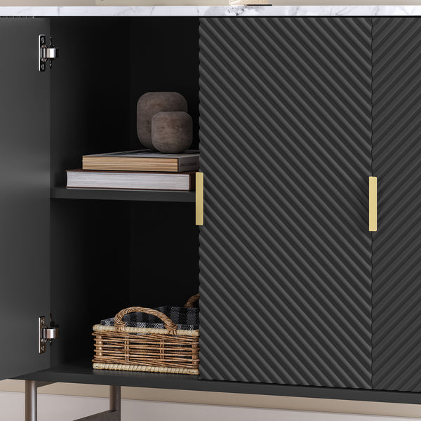 Sideboard Olvehok 110x40x77 cm Černá/mramorový vzhled, bílá [en.casa]