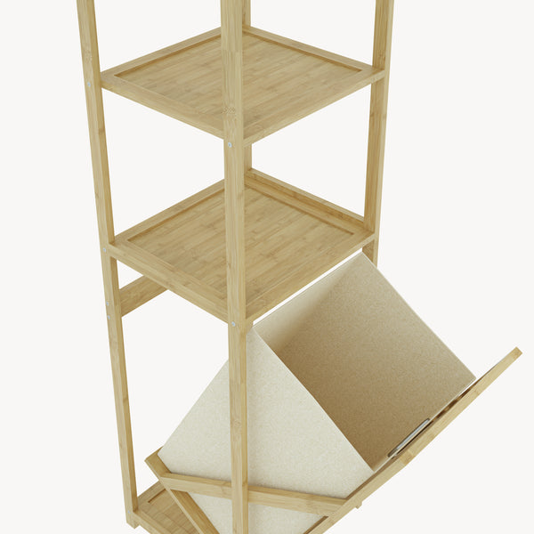Koupelnový regál s košem na prádlo Anun 130x36x33 cm bambus, barva dřeva [en.casa]