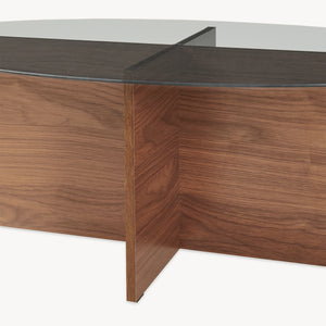 Konferenční stolek Viroya s skleněnou deskou 100x60x36 cm ořechový vzhled/šedý [en.casa]