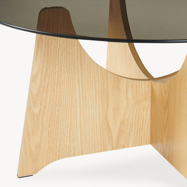 Konferenční stolek 'Omlar' s kulatou skleněnou deskou Ø70 x 35 cm dubový dekor / kouřově šedá