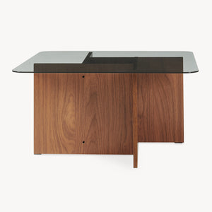 Konferenční stolek Benexjö s skleněnou deskou 70x70x36 cm ořechový vzhled/šedý [en.casa]