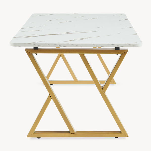 Konferenční stolek Nolu 120x60x46 cm zlatá barva/mramorový vzhled, bílý [en.casa]