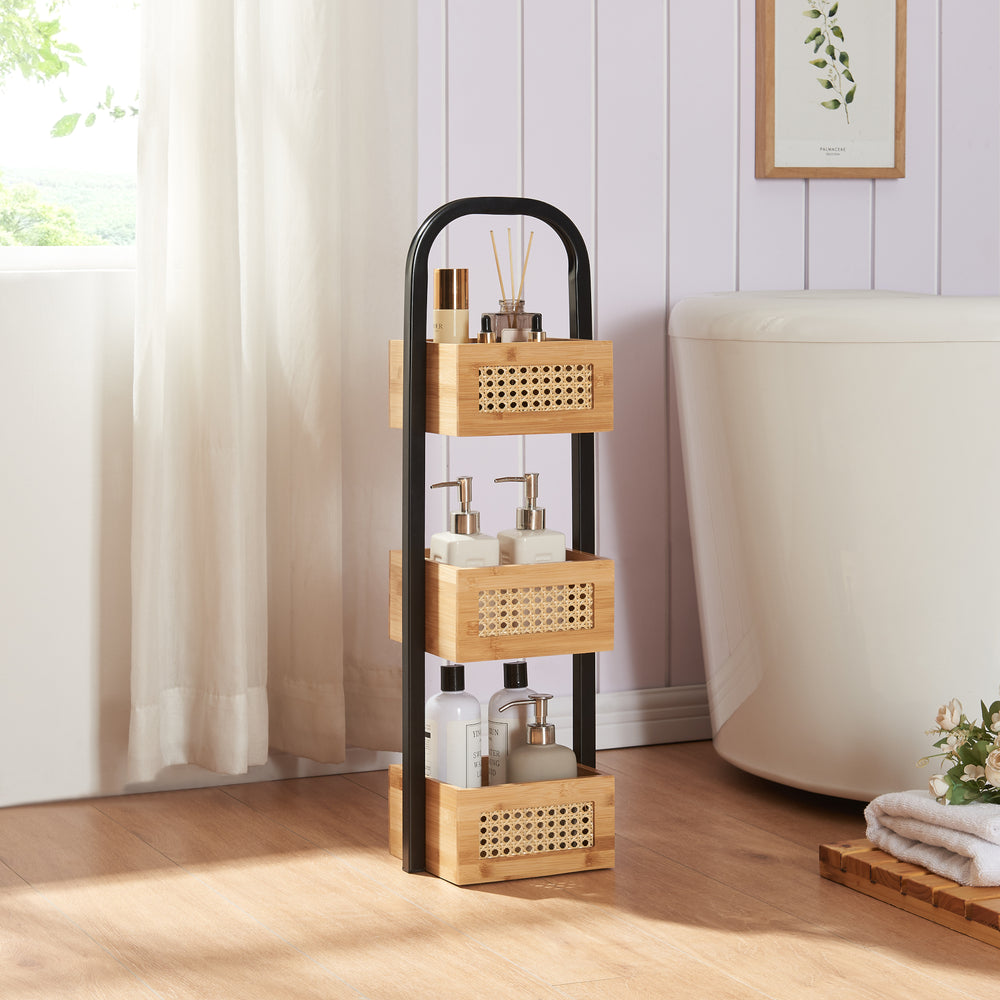 Badezimmerregal Tervola 73x23x19 cm Schwarz/Bambus [en.casa] - premiumXL