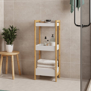 Koupelnový regál Anun s 3 policemi 75x28x20 cm bambus přírodní/bílá [en.casa]