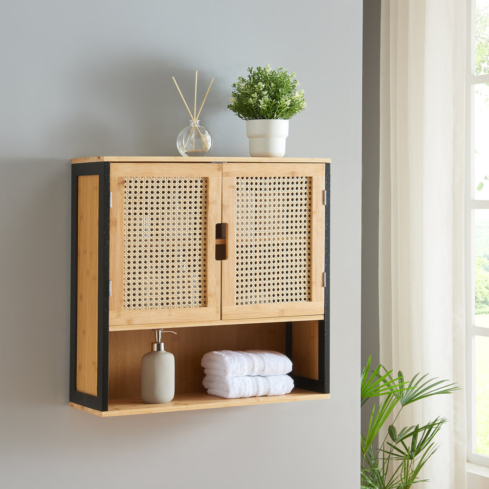 Závěsná skříňka Bad Tervola 60x60x20 cm Černá/Bambus [en.casa]