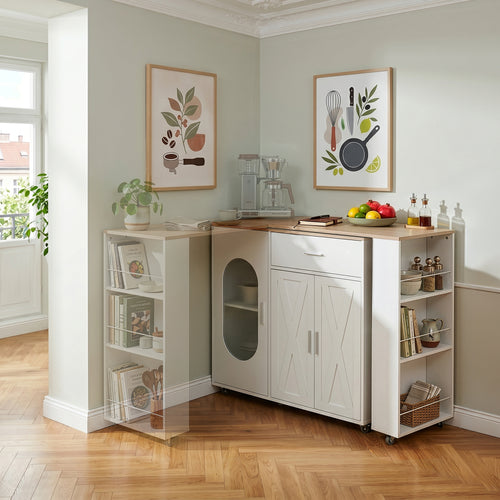 Kuchyňský ostrůvek na kolečkách s otočnou pracovní deskou Kudebola 115x40x94 cm dubový dekor/bílá [en.casa]