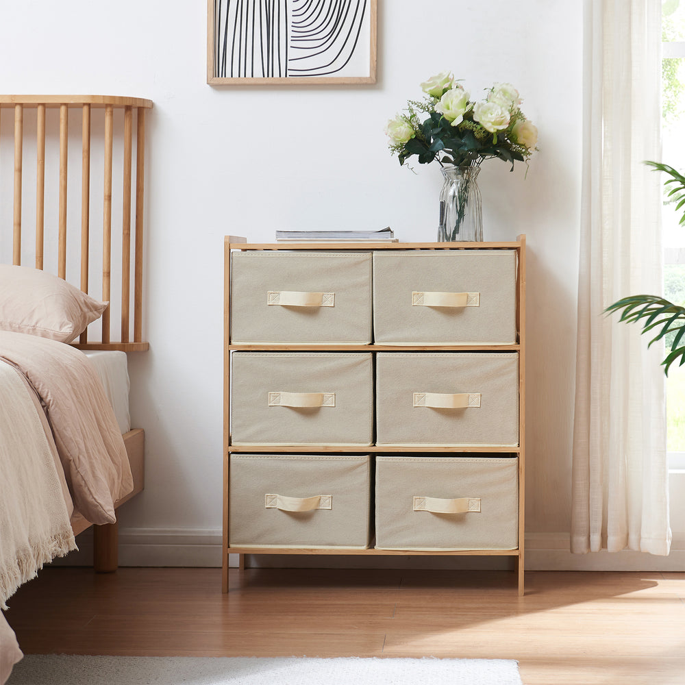 Komoda Maldon s látkovými zásuvkami Přírodní/Beige [en.casa]