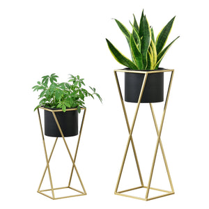 Blumentopf Ständer Mons 2 - tlg. Schwarz - Goldfarben en.casa - premiumXL