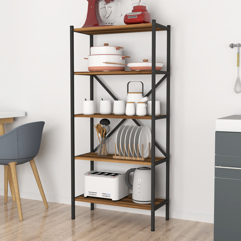 Küchenregal Tomelilla 160x66x34 cm Walnuss/Anthrazit [en.casa] - premiumXL
