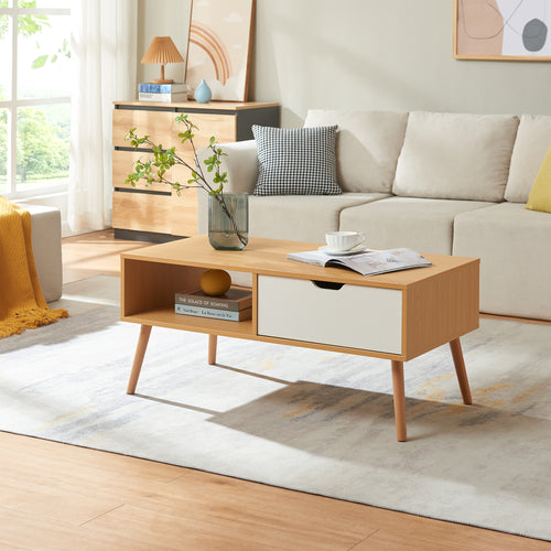 Konferenční stolek Bordkak s šuplíkem 100x48x45 cm dubový dekor/bílý [en.casa]