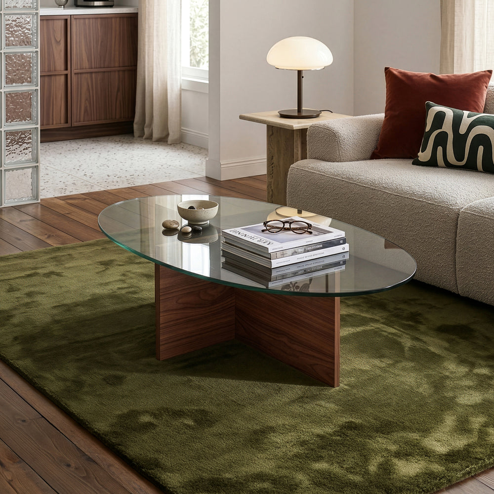 Konferenční stolek Viroya s skleněnou deskou 100x60x36 cm ořechový vzhled/šedý [en.casa]