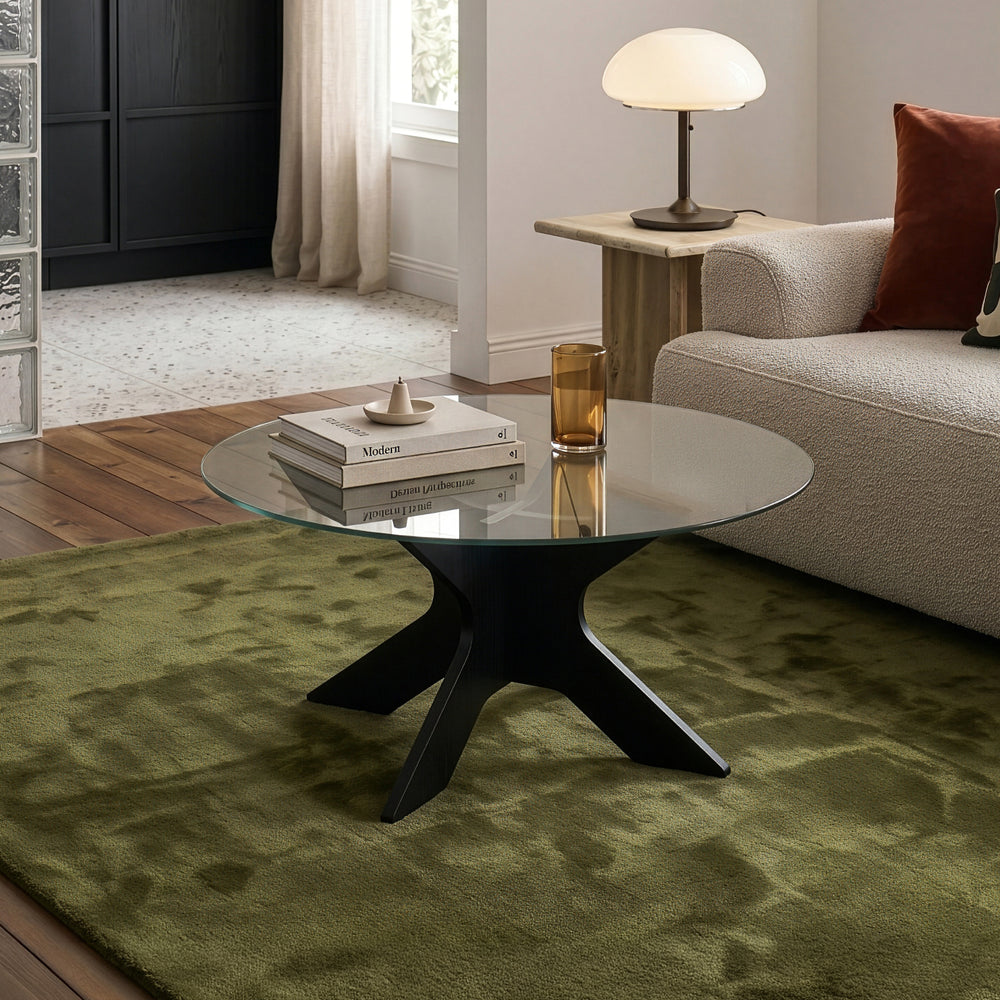 Konferenční stolek Imi s skleněnou deskou Ø70x35 cm Černá/Šedá [en.casa]