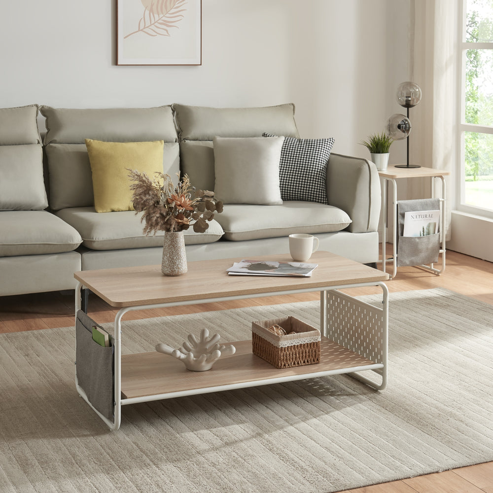 Couchtisch Dyrøy 100x50x43cm Weiß/Eiche [en.casa] - premiumXL