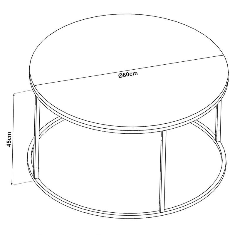 Maßskizze Konferenční stolek Kolari  45 x Ø80 cm Černá/Transparentní různé barvy [en.casa]