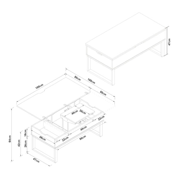 Konferenční stolek Rauli s výklopnou deskou a úložným prostorem 100x50x47 cm [en.casa]
