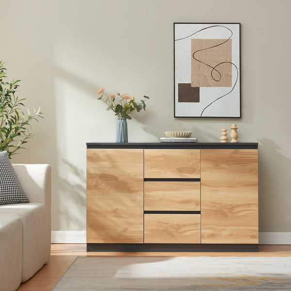 Sideboard Kyr černé/ dub rustikální vzhled [en.casa]