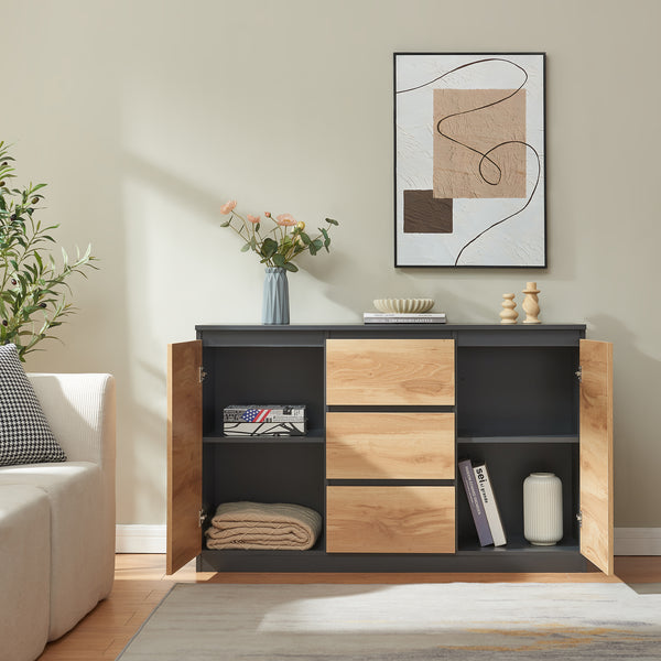 Sideboard Kyr černé/ dub rustikální vzhled [en.casa]