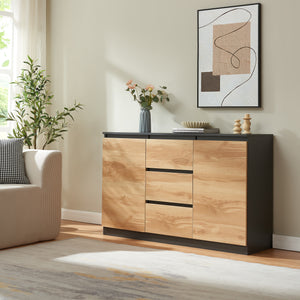 Sideboard Kyr černé/ dub rustikální vzhled [en.casa]