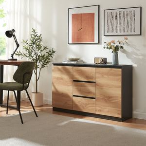 Sideboard Kyr černé/ dub rustikální vzhled [en.casa]