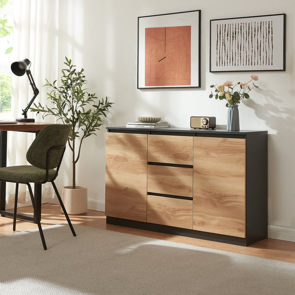 Sideboard Kyr černé/ dub rustikální vzhled [en.casa]