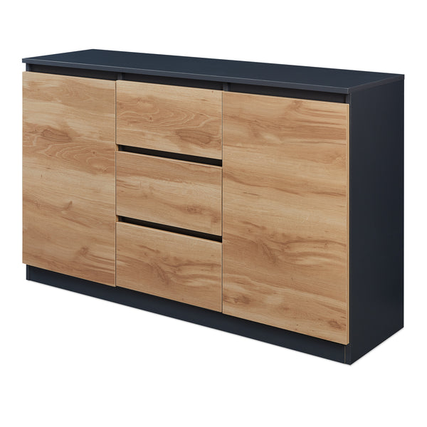 Sideboard Kyr černé/ dub rustikální vzhled [en.casa]