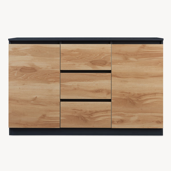 Sideboard Kyr černé/ dub rustikální vzhled [en.casa]