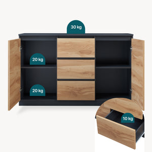 Sideboard Kyr černé/ dub rustikální vzhled [en.casa]