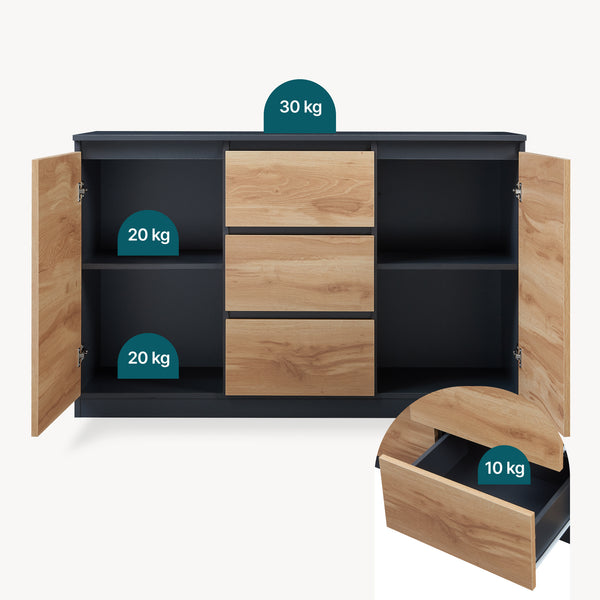 Sideboard Kyr černé/ dub rustikální vzhled [en.casa]