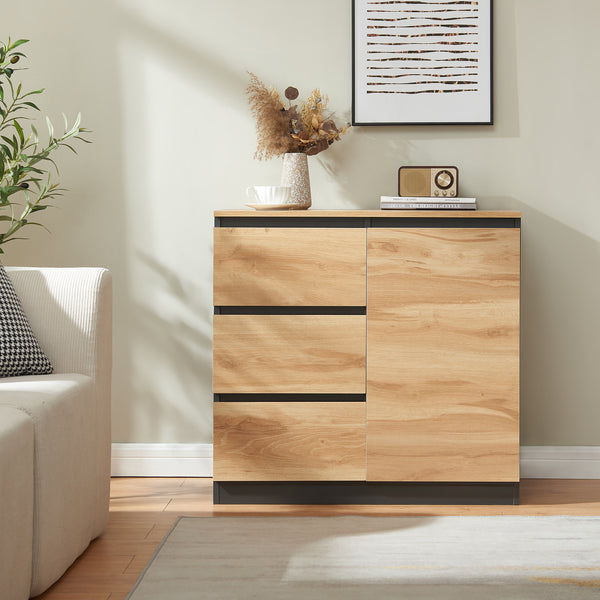 Sideboard Kyr černé/ dub rustikální vzhled [en.casa]