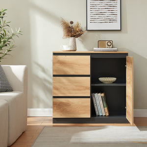 Sideboard Kyr černé/ dub rustikální vzhled [en.casa]