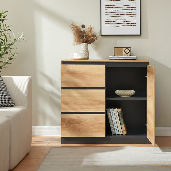 Sideboard Kyr černé/ dub rustikální vzhled [en.casa]
