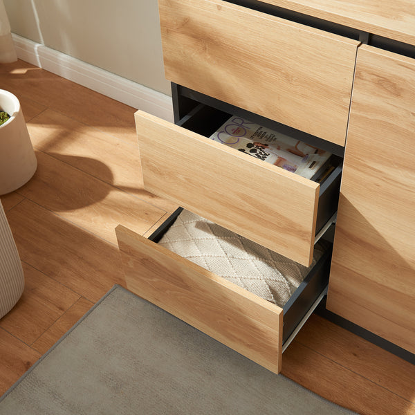 Sideboard Kyr černé/ dub rustikální vzhled [en.casa]