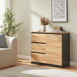 Sideboard Kyr černé/ dub rustikální vzhled [en.casa]