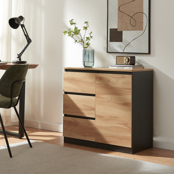 Sideboard Kyr černé/ dub rustikální vzhled [en.casa]