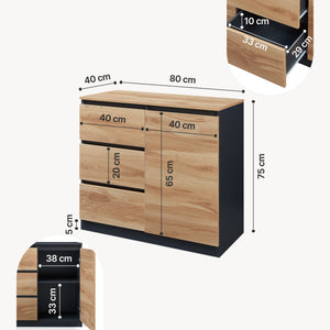 Sideboard Kyr černé/ dub rustikální vzhled [en.casa]