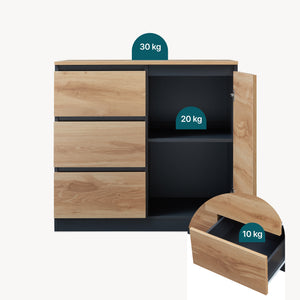 Sideboard Kyr černé/ dub rustikální vzhled [en.casa]