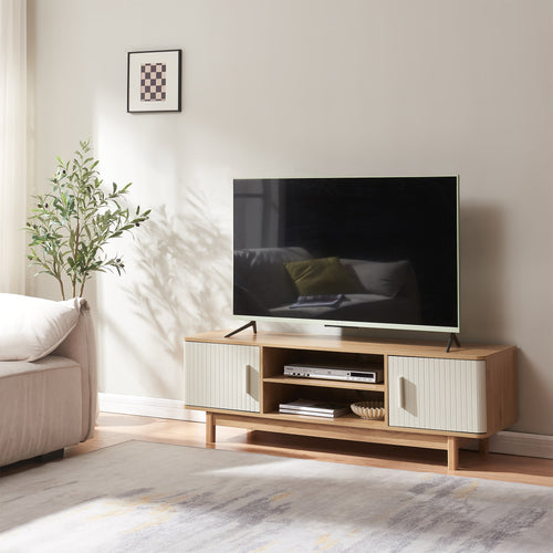 Televizní skříň Ferrersp se 2 dveřmi 140x40x45 cm dubový dekor/písková barva [en.casa]