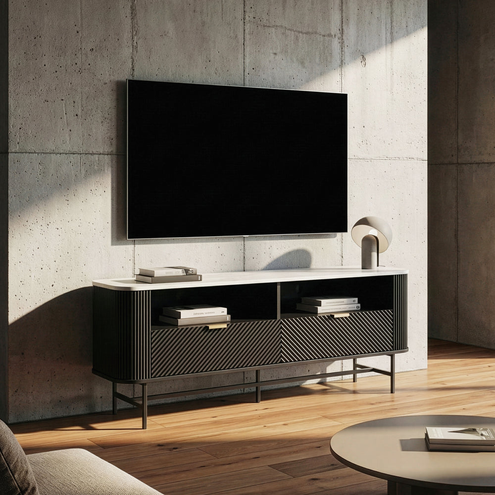 TV-Lowboard Olvehok 140x40x55 cm Černá/mramorový vzhled, bílá [en.casa]