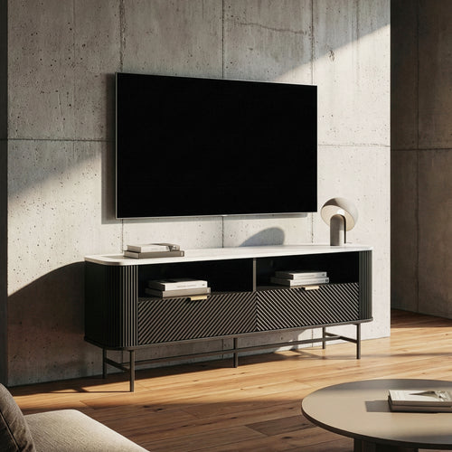 TV-Lowboard Olvehok 140x40x55 cm Černá/mramorový vzhled, bílá [en.casa]