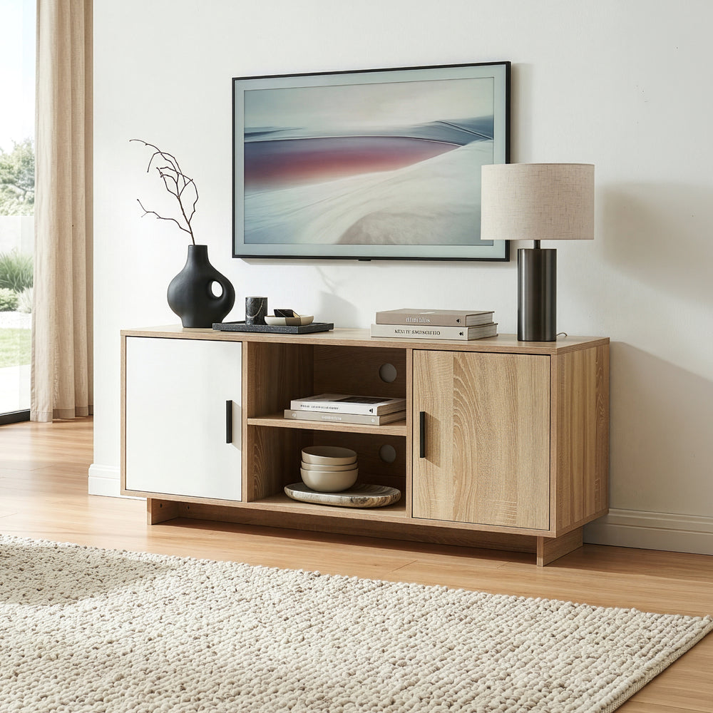 Televizní skříňka Kenta 120x39x52 cm Sonoma dubová optika/bílá [en.casa]