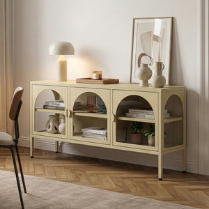 Vitrínkový sideboard Klippestad ocel 118x35x55 cm velbloudí barva [en.casa]