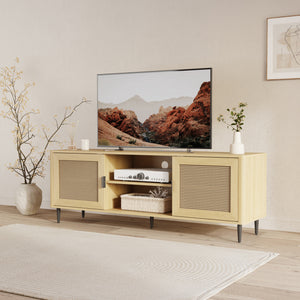 Televizní skříň Lukhomso 152x40x54 cm dubový dekor/ratanový dekor [en.casa]