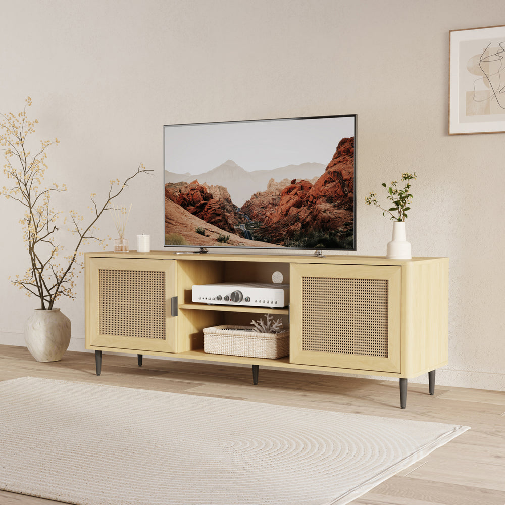 Televizní skříň Lukhomso 152x40x54 cm dubový dekor/ratanový dekor [en.casa]