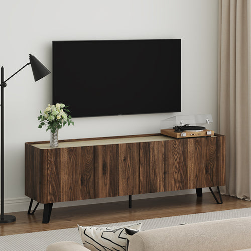 Televizní skříň Trorlon 160x40x55 cm ořechový dekor/travertin [en.casa]